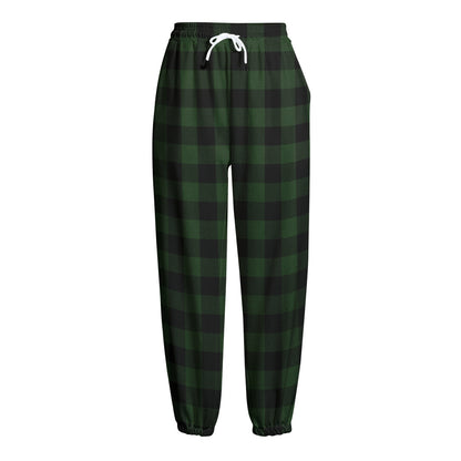 Green And Black Buffalo Plaid Print Fleece Lined Knit Pants