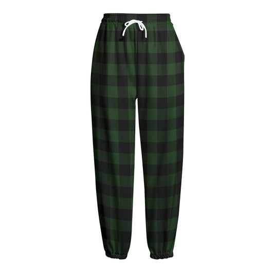 Green And Black Buffalo Plaid Print Fleece Lined Knit Pants