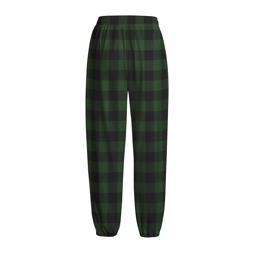 Green And Black Buffalo Plaid Print Fleece Lined Knit Pants