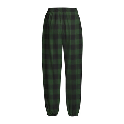 Green And Black Buffalo Plaid Print Fleece Lined Knit Pants