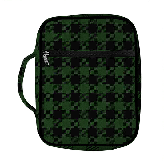 Green And Black Buffalo Plaid Print Front Pocket Bible Bag