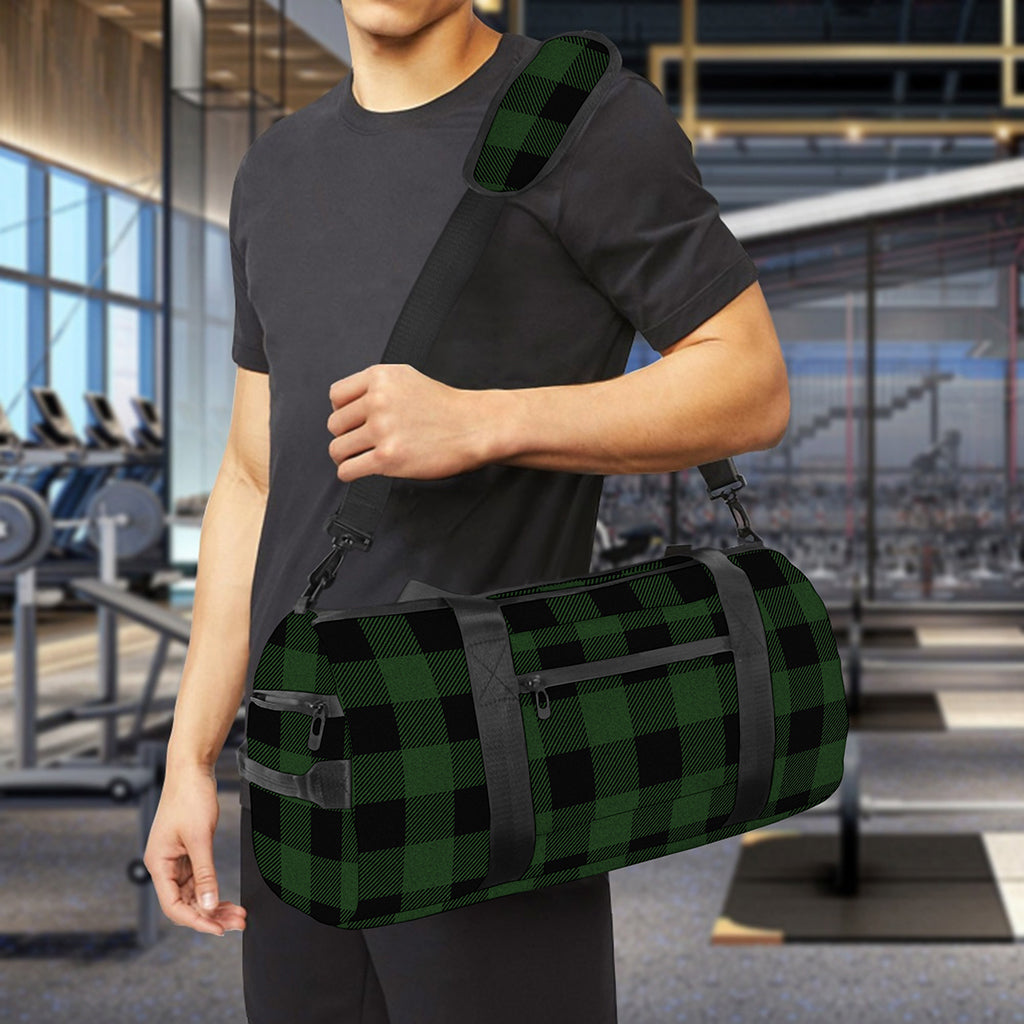 Green And Black Buffalo Plaid Print Gym Bag