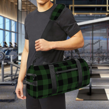 Green And Black Buffalo Plaid Print Gym Bag