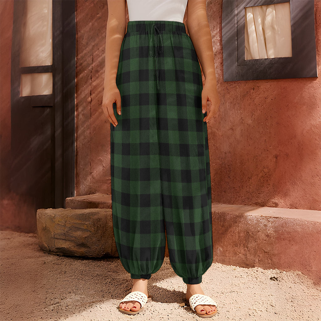 Green And Black Buffalo Plaid Print Harem Pants
