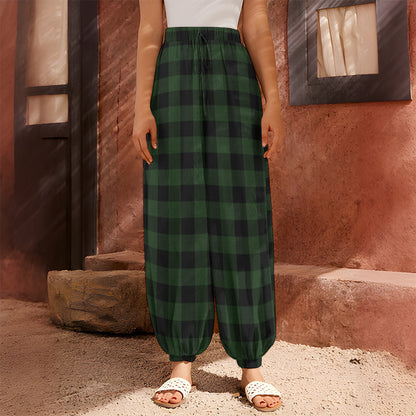 Green And Black Buffalo Plaid Print Harem Pants
