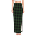 Green And Black Buffalo Plaid Print High Slit Maxi Skirt