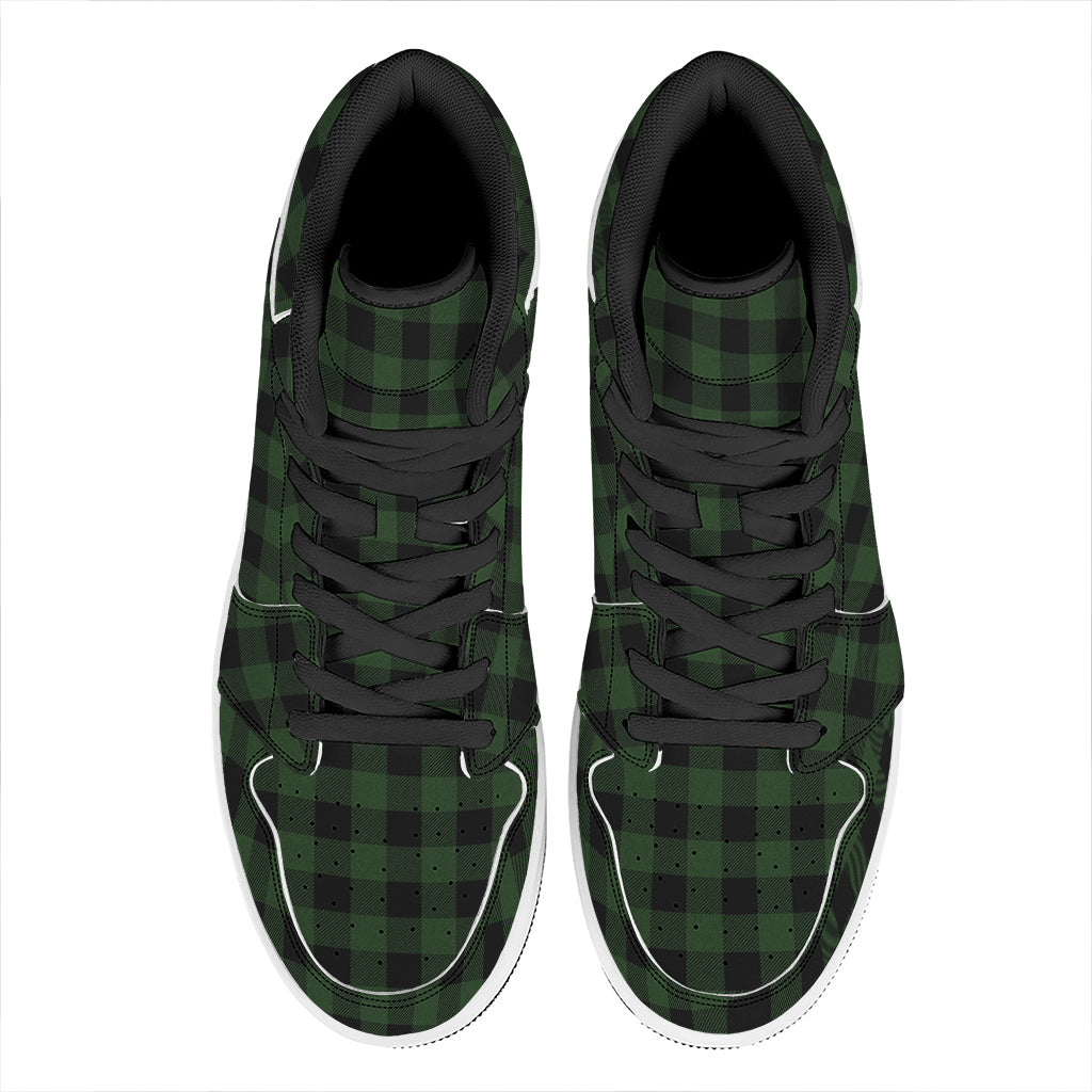Green And Black Buffalo Plaid Print High Top Leather Sneakers