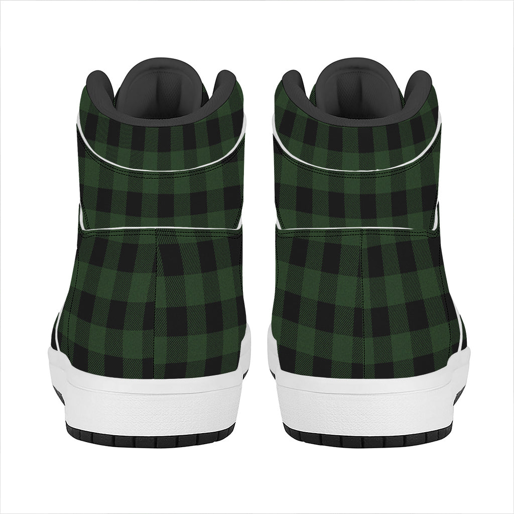 Green And Black Buffalo Plaid Print High Top Leather Sneakers