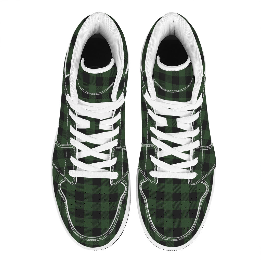 Green And Black Buffalo Plaid Print High Top Leather Sneakers