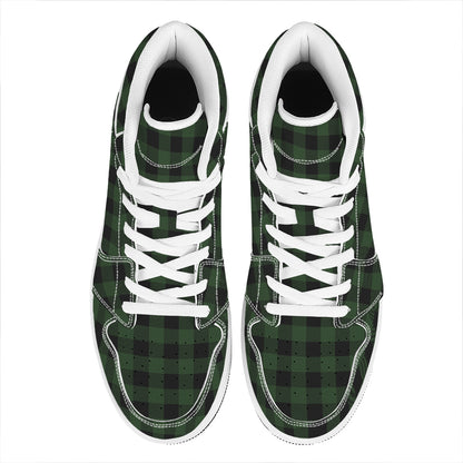 Green And Black Buffalo Plaid Print High Top Leather Sneakers