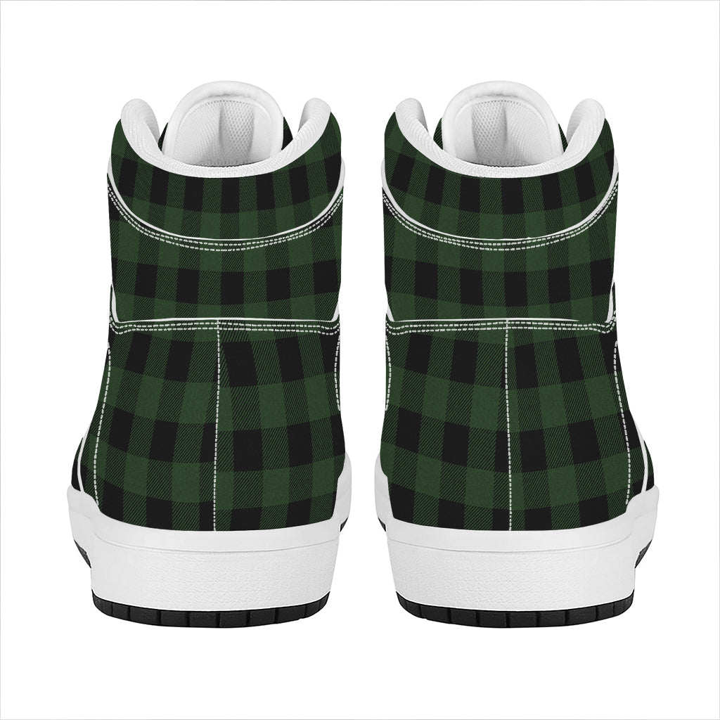 Green And Black Buffalo Plaid Print High Top Leather Sneakers