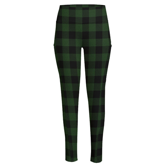 Green And Black Buffalo Plaid Print High-Waisted Pocket Leggings