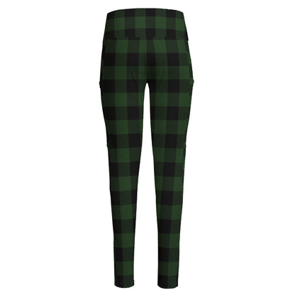 Green And Black Buffalo Plaid Print High-Waisted Pocket Leggings