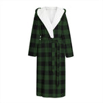 Green And Black Buffalo Plaid Print Hooded Bathrobe