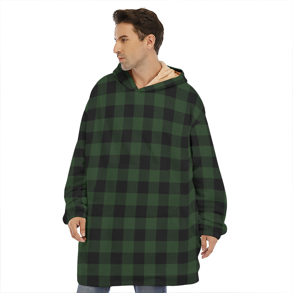 Green And Black Buffalo Plaid Print Hoodie Blanket