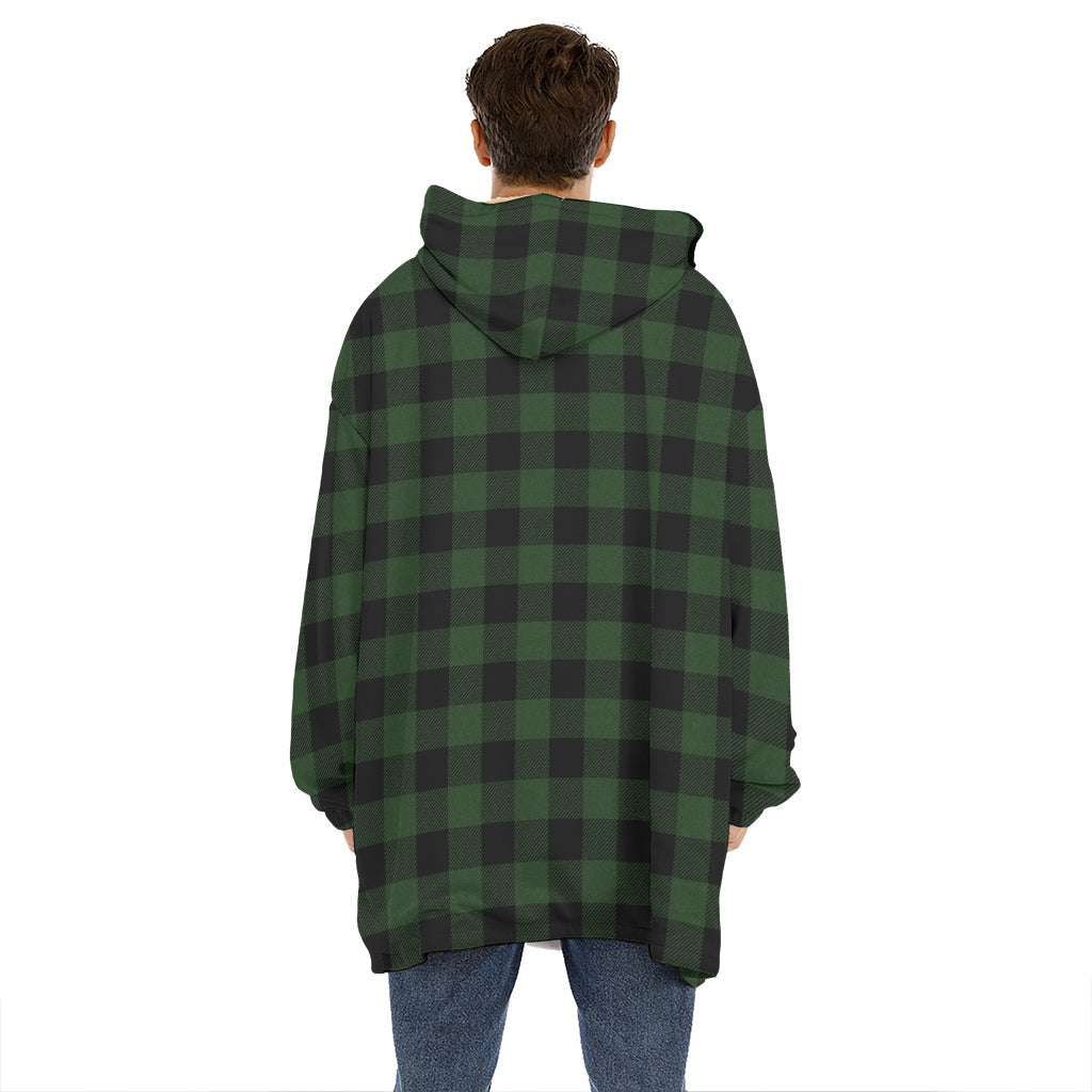 Green And Black Buffalo Plaid Print Hoodie Blanket