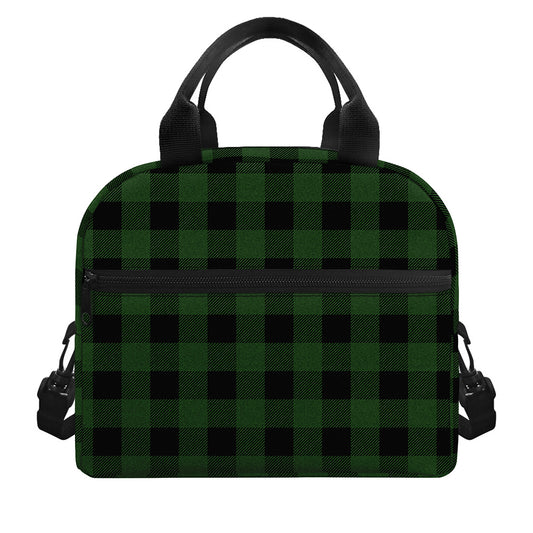 Green And Black Buffalo Plaid Print Insulated Lunch Bag