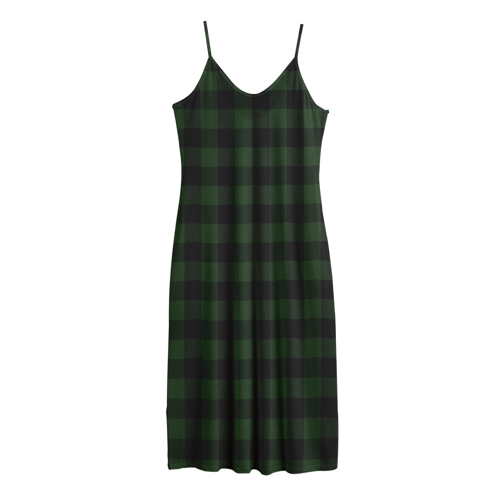 Green And Black Buffalo Plaid Print Jersey Midi Cami Dress