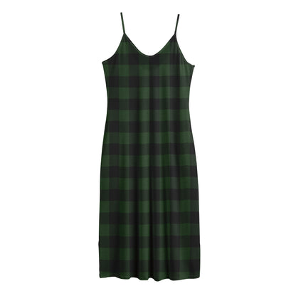 Green And Black Buffalo Plaid Print Jersey Midi Cami Dress