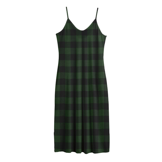 Green And Black Buffalo Plaid Print Jersey Midi Cami Dress