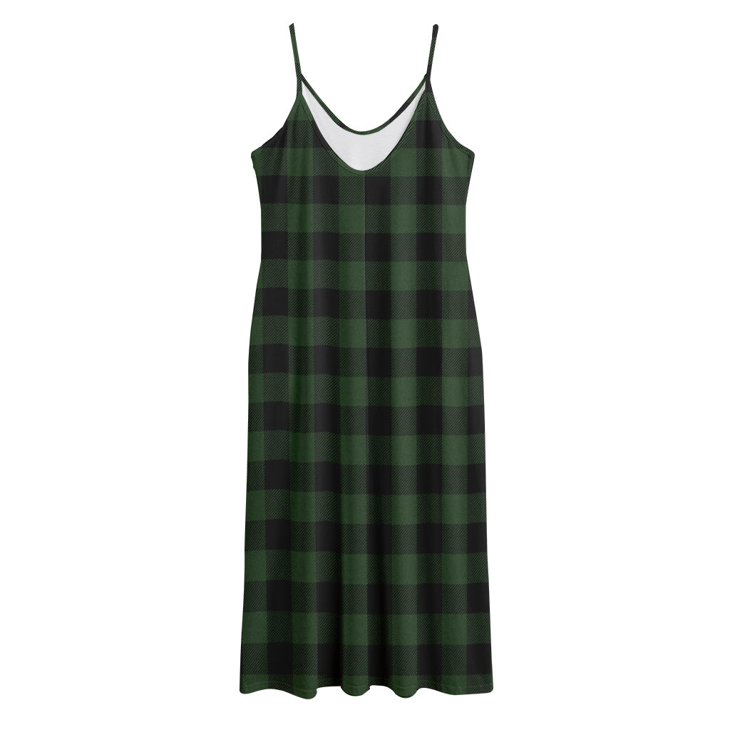 Green And Black Buffalo Plaid Print Jersey Midi Cami Dress