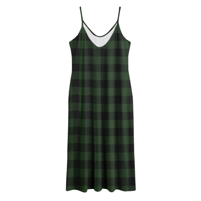 Green And Black Buffalo Plaid Print Jersey Midi Cami Dress