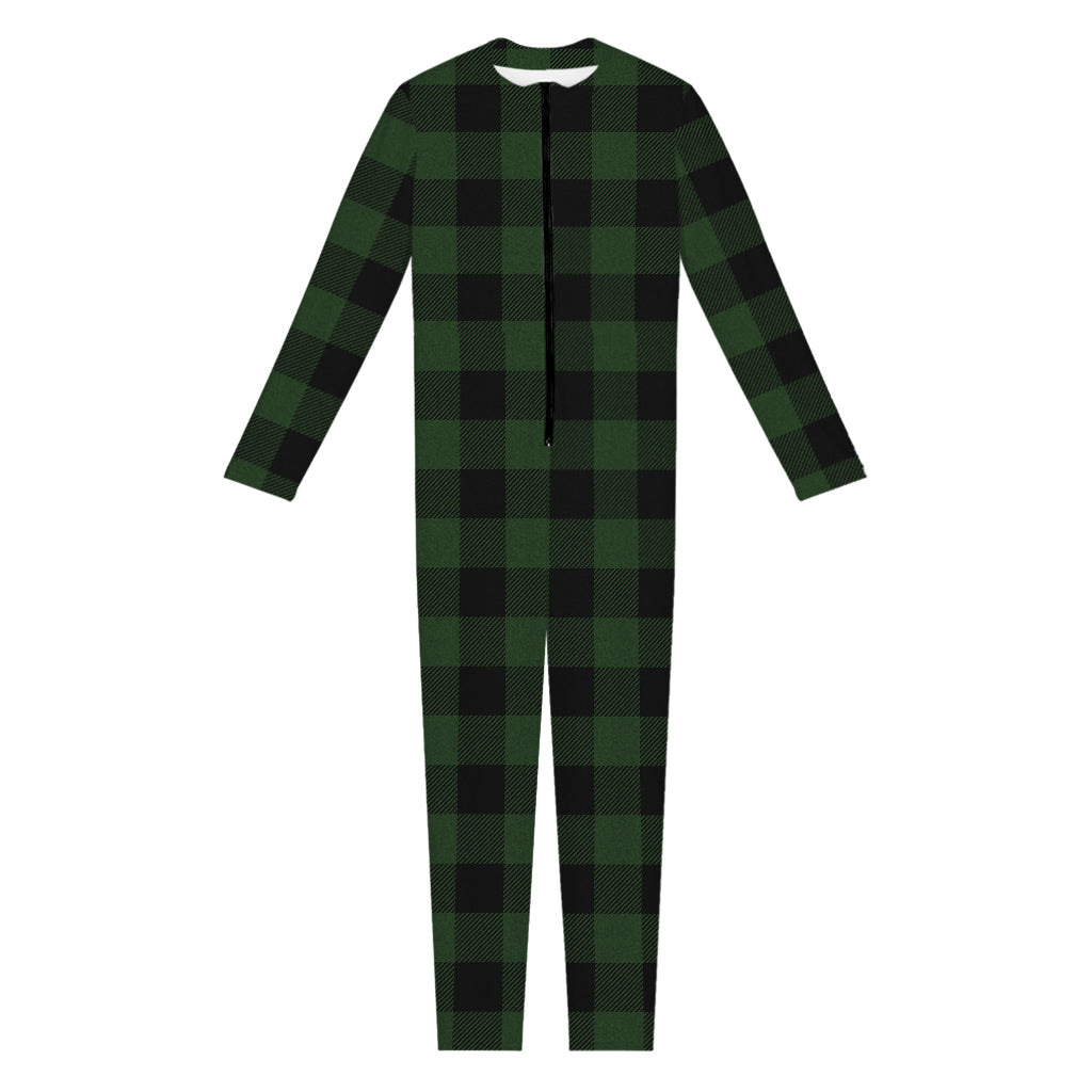 Green And Black Buffalo Plaid Print Jumpsuit