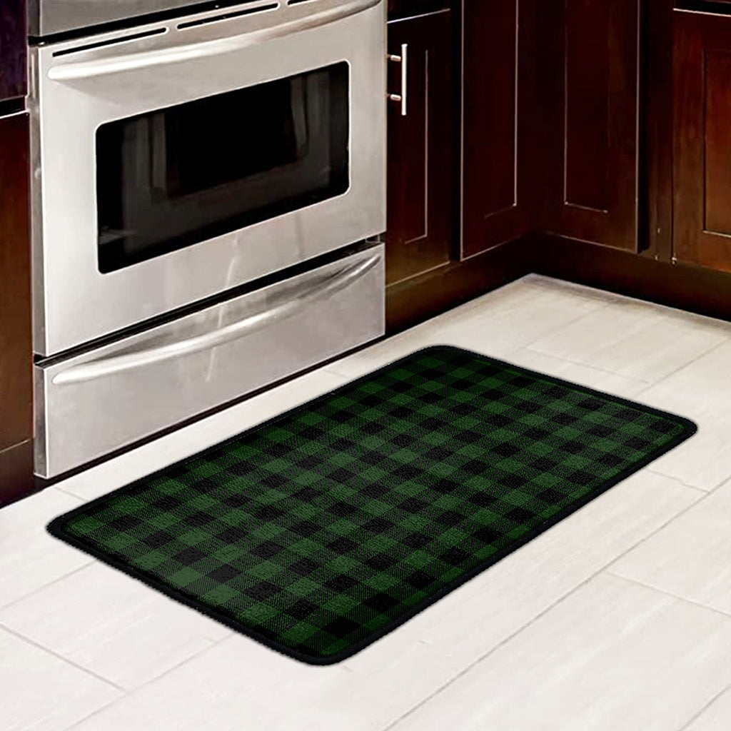 Green And Black Buffalo Plaid Print Kitchen Mat
