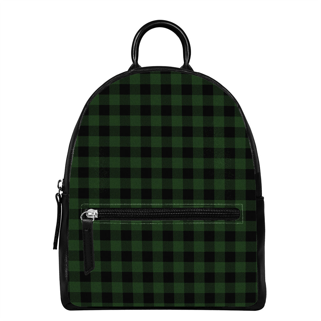 Green And Black Buffalo Plaid Print Leather Backpack