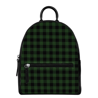 Green And Black Buffalo Plaid Print Leather Backpack