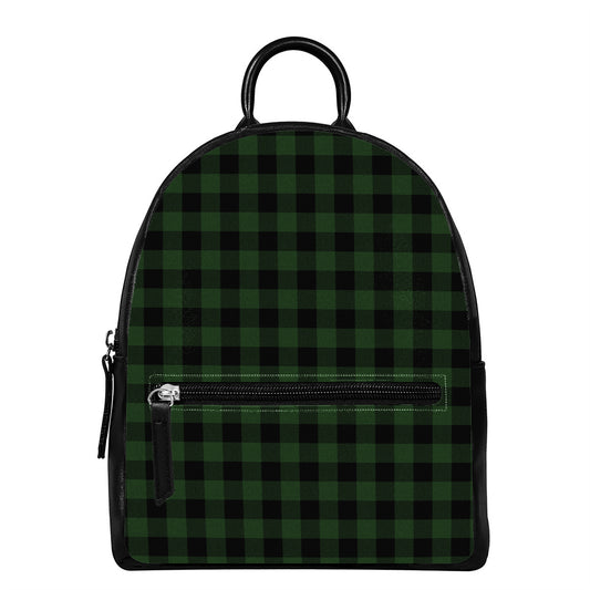 Green And Black Buffalo Plaid Print Leather Backpack