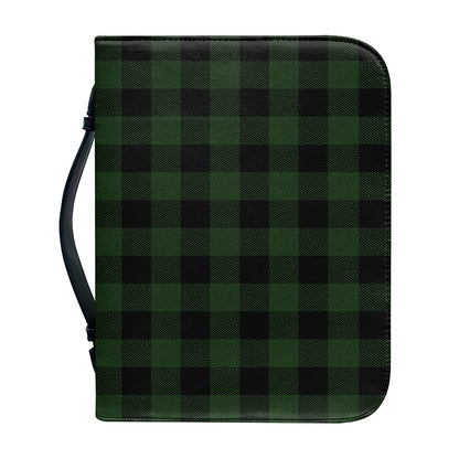 Green And Black Buffalo Plaid Print Leather Bible Cover