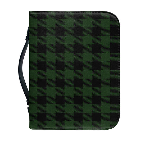 Green And Black Buffalo Plaid Print Leather Bible Cover