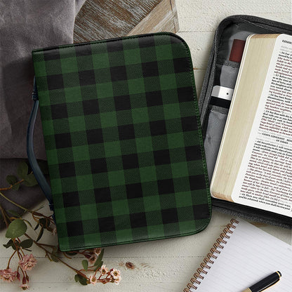 Green And Black Buffalo Plaid Print Leather Bible Cover