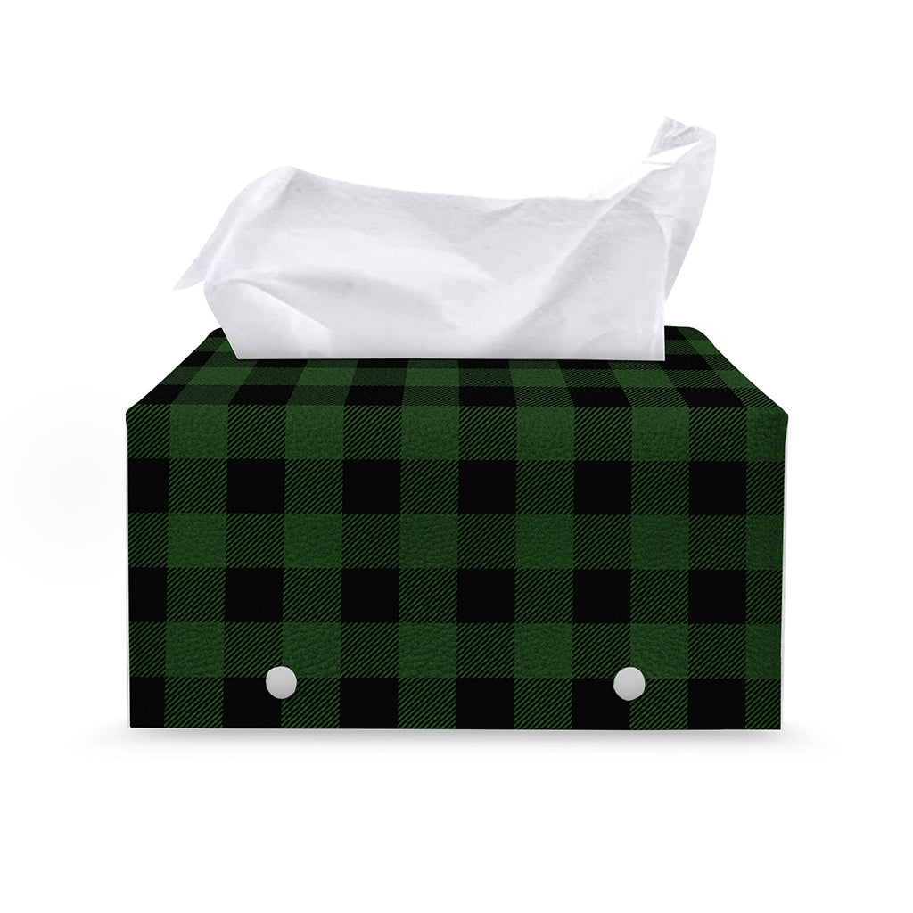 Green And Black Buffalo Plaid Print Leather Tissue Box Cover