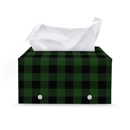 Green And Black Buffalo Plaid Print Leather Tissue Box Cover