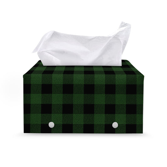 Green And Black Buffalo Plaid Print Leather Tissue Box Cover