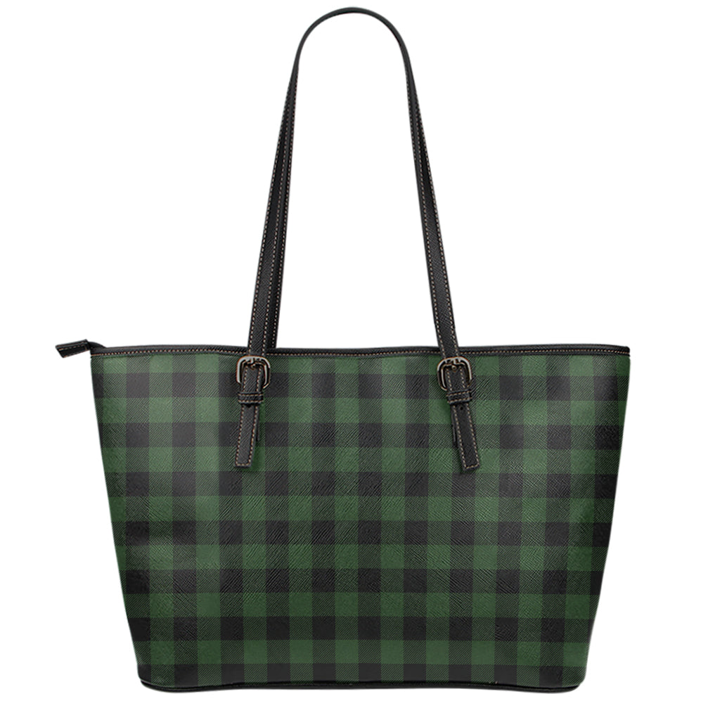 Green And Black Buffalo Plaid Print Leather Tote Bag