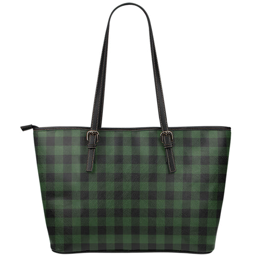 Green And Black Buffalo Plaid Print Leather Tote Bag