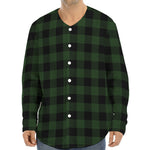 Green And Black Buffalo Plaid Print Long Sleeve Baseball Jersey