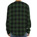 Green And Black Buffalo Plaid Print Long Sleeve Baseball Jersey