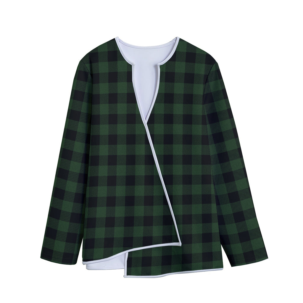 Green And Black Buffalo Plaid Print Long Sleeve Short Coat