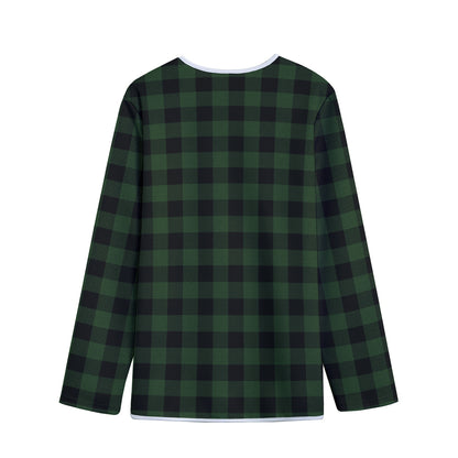 Green And Black Buffalo Plaid Print Long Sleeve Short Coat
