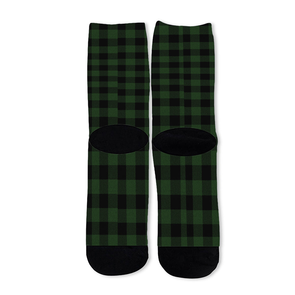 Green And Black Buffalo Plaid Print Long Socks