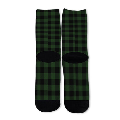 Green And Black Buffalo Plaid Print Long Socks