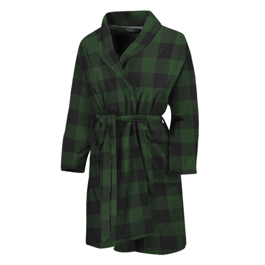 Green And Black Buffalo Plaid Print Men's Bathrobe