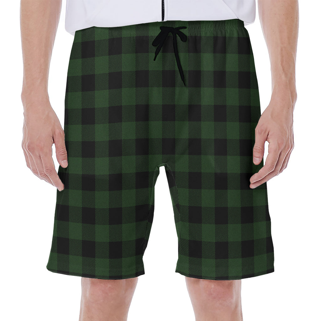 Green And Black Buffalo Plaid Print Men's Beach Shorts