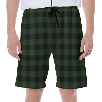 Green And Black Buffalo Plaid Print Men's Beach Shorts
