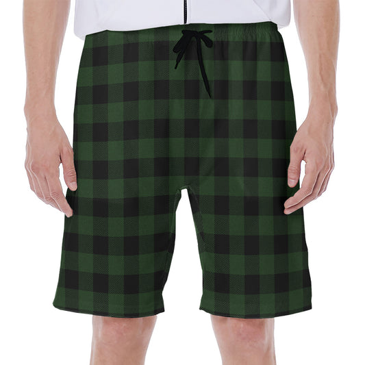 Green And Black Buffalo Plaid Print Men's Beach Shorts