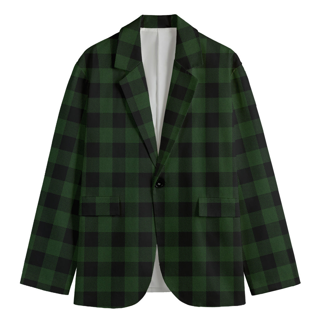 Green And Black Buffalo Plaid Print Men's Blazer